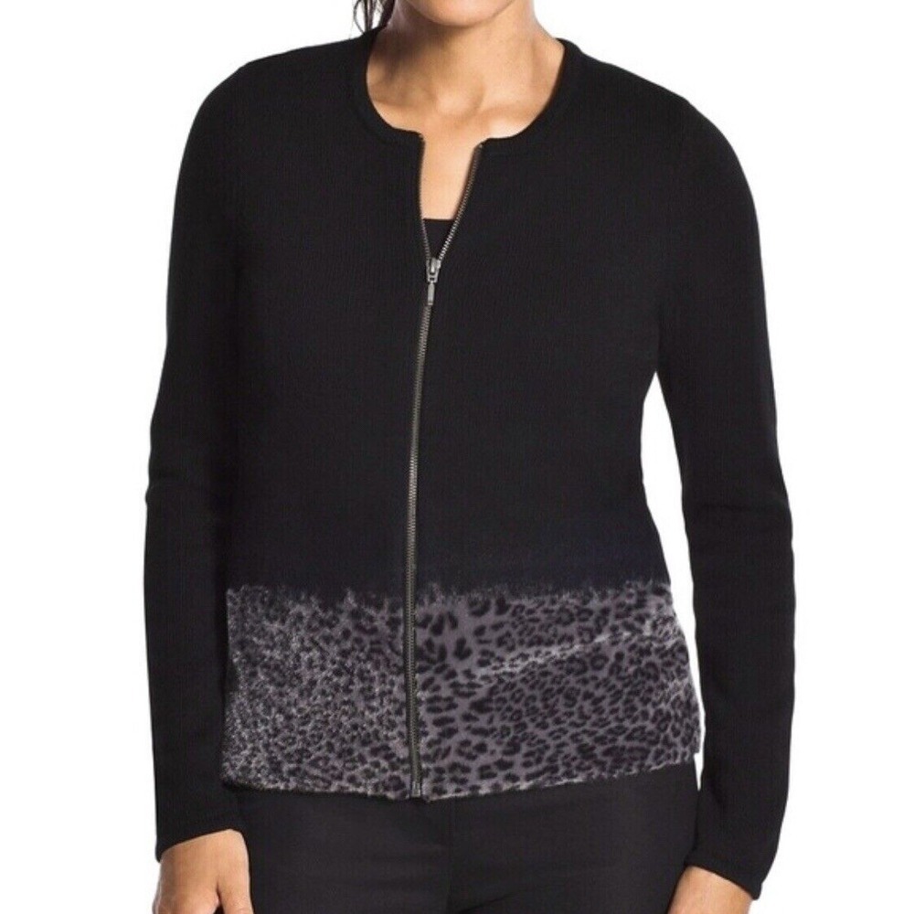 Chico's Women's 0 (S) Hera Ombré Leopard Hem  Zip Cardigan Mixed Knit $129‎ NEW